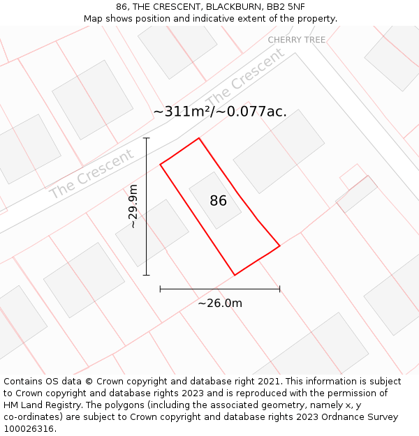 86, THE CRESCENT, BLACKBURN, BB2 5NF: Plot and title map