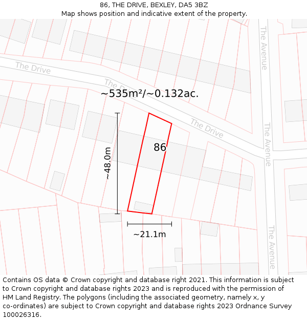 86, THE DRIVE, BEXLEY, DA5 3BZ: Plot and title map