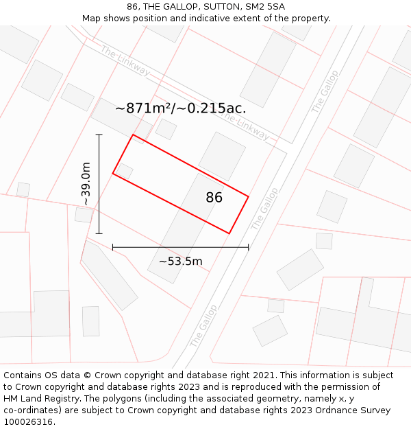 86, THE GALLOP, SUTTON, SM2 5SA: Plot and title map