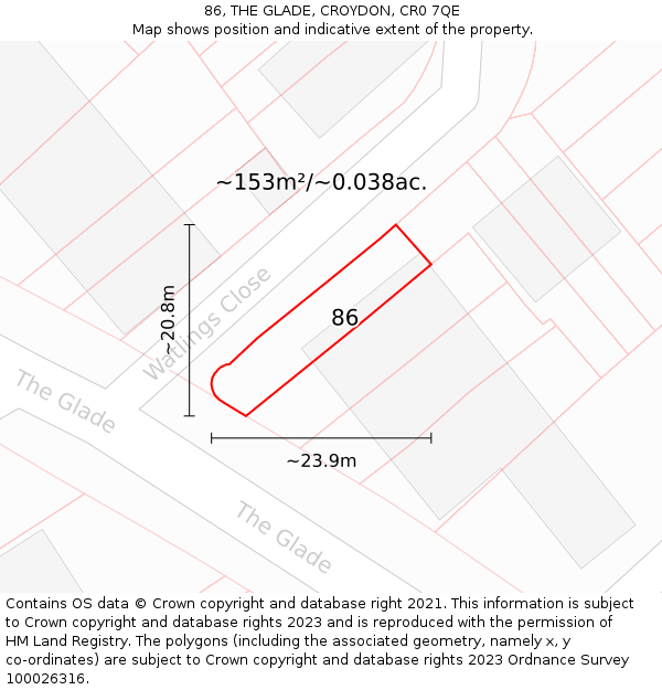 86, THE GLADE, CROYDON, CR0 7QE: Plot and title map
