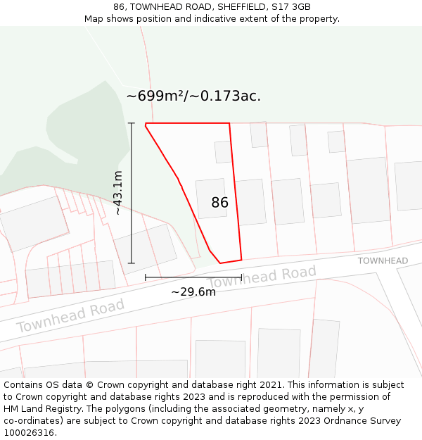 86, TOWNHEAD ROAD, SHEFFIELD, S17 3GB: Plot and title map