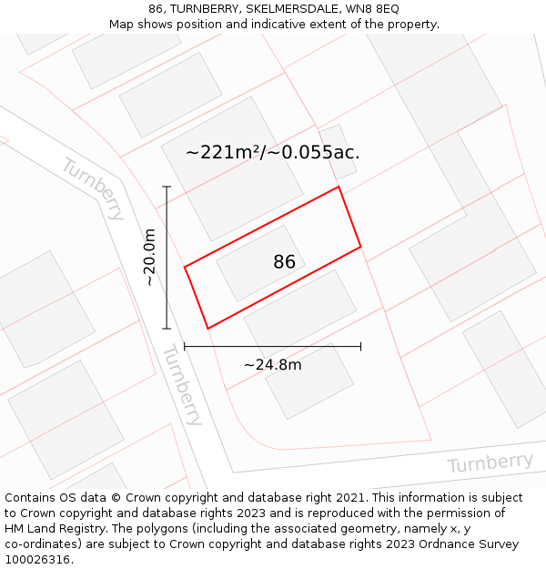 86, TURNBERRY, SKELMERSDALE, WN8 8EQ: Plot and title map