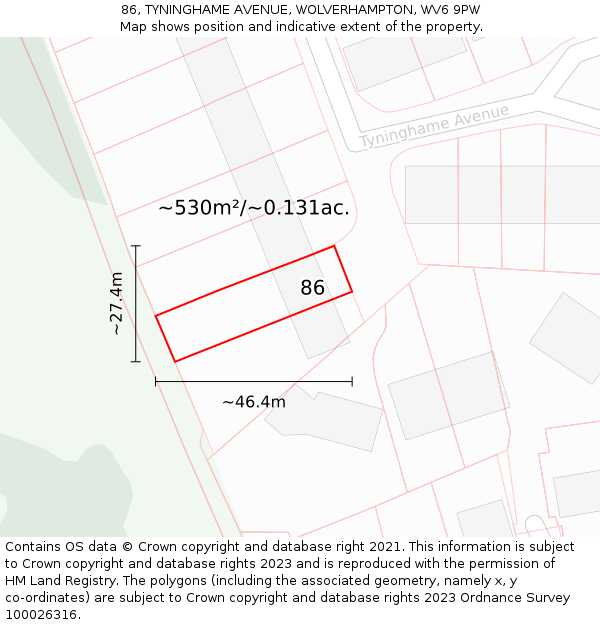 86, TYNINGHAME AVENUE, WOLVERHAMPTON, WV6 9PW: Plot and title map