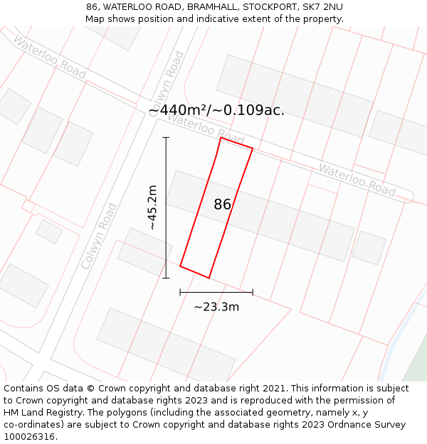 86, WATERLOO ROAD, BRAMHALL, STOCKPORT, SK7 2NU: Plot and title map