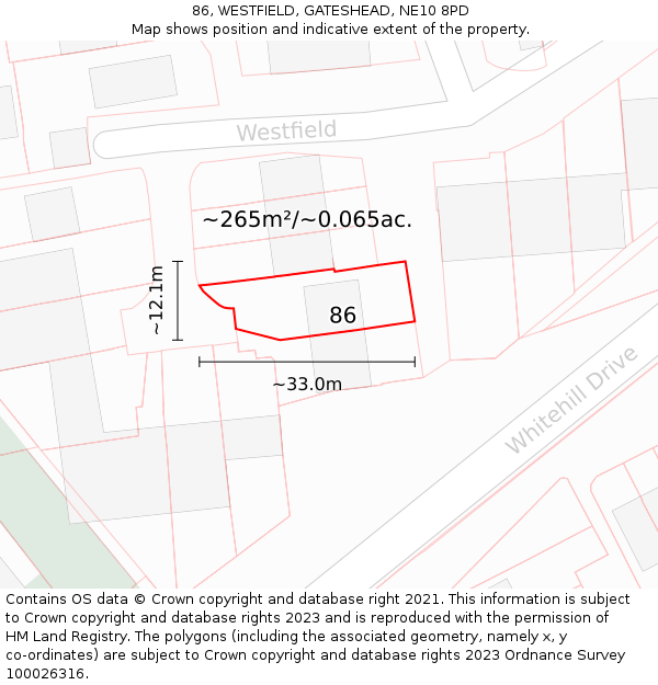 86, WESTFIELD, GATESHEAD, NE10 8PD: Plot and title map