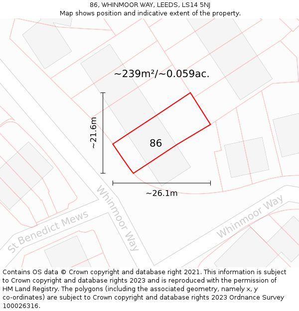 86, WHINMOOR WAY, LEEDS, LS14 5NJ: Plot and title map