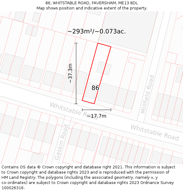 86, WHITSTABLE ROAD, FAVERSHAM, ME13 8DL: Plot and title map