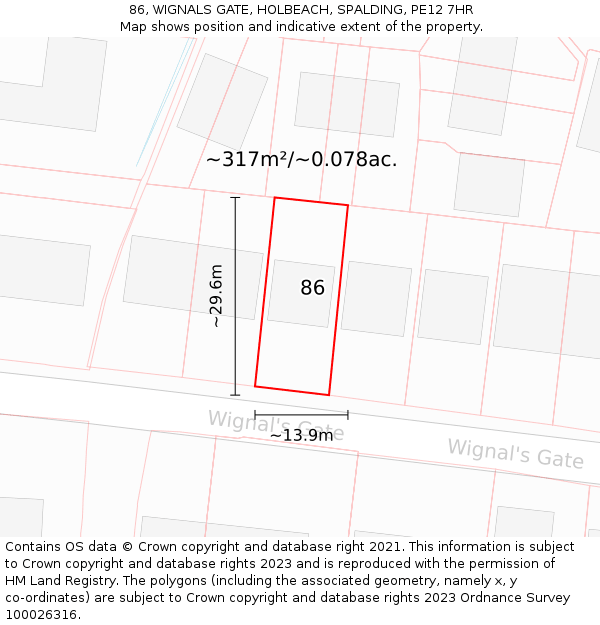 86, WIGNALS GATE, HOLBEACH, SPALDING, PE12 7HR: Plot and title map