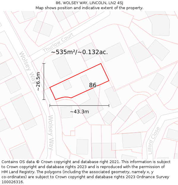 86, WOLSEY WAY, LINCOLN, LN2 4SJ: Plot and title map