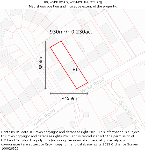 86, WYKE ROAD, WEYMOUTH, DT4 9QJ: Plot and title map