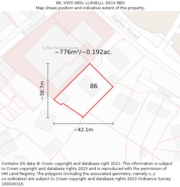 86, YNYS WEN, LLANELLI, SA14 8BG: Plot and title map