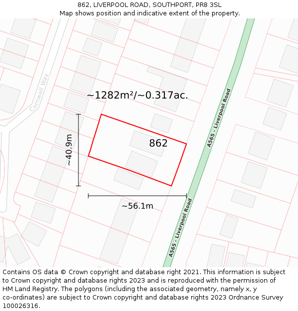 862, LIVERPOOL ROAD, SOUTHPORT, PR8 3SL: Plot and title map