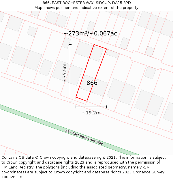 866, EAST ROCHESTER WAY, SIDCUP, DA15 8PD: Plot and title map