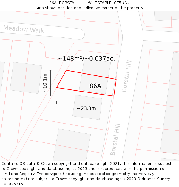 86A, BORSTAL HILL, WHITSTABLE, CT5 4NU: Plot and title map