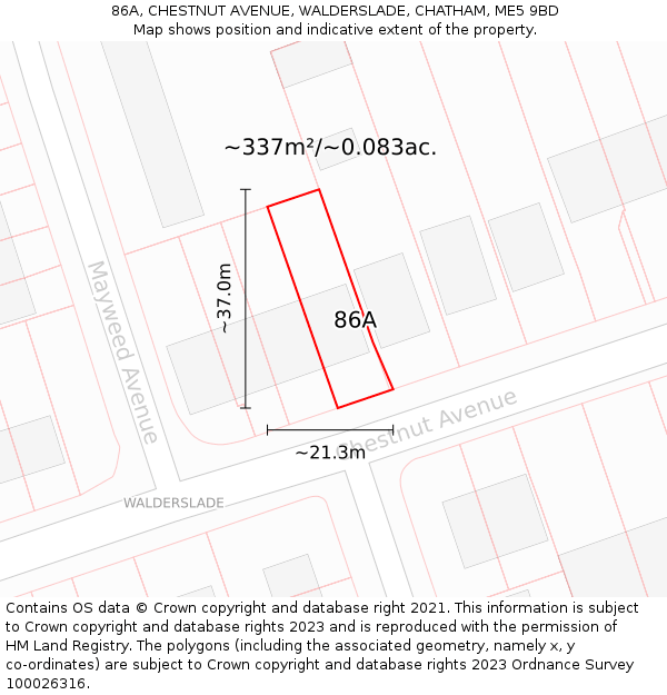 86A, CHESTNUT AVENUE, WALDERSLADE, CHATHAM, ME5 9BD: Plot and title map