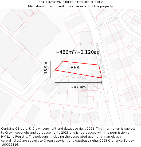 86A, HAMPTON STREET, TETBURY, GL8 8LX: Plot and title map