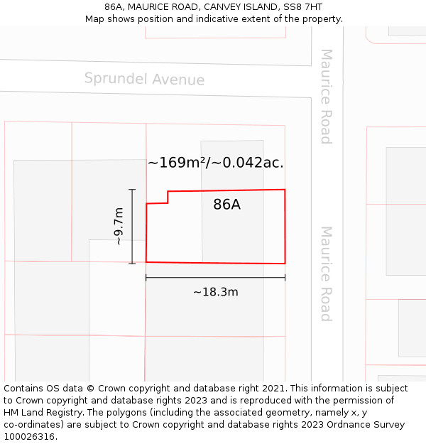 86A, MAURICE ROAD, CANVEY ISLAND, SS8 7HT: Plot and title map