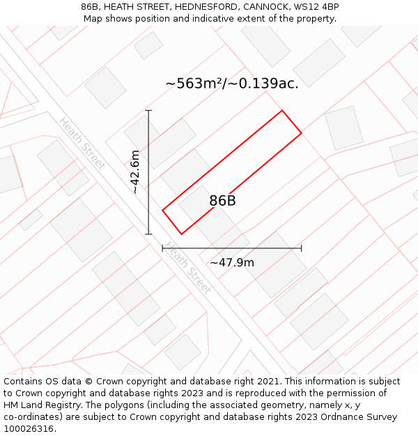 86B, HEATH STREET, HEDNESFORD, CANNOCK, WS12 4BP: Plot and title map