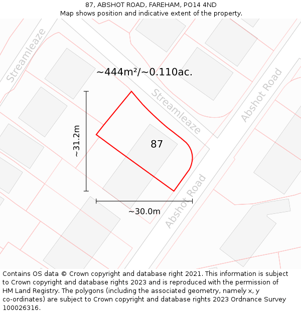 87, ABSHOT ROAD, FAREHAM, PO14 4ND: Plot and title map