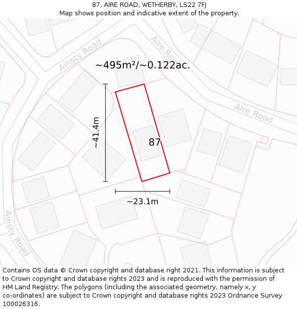 87, AIRE ROAD, WETHERBY, LS22 7FJ: Plot and title map