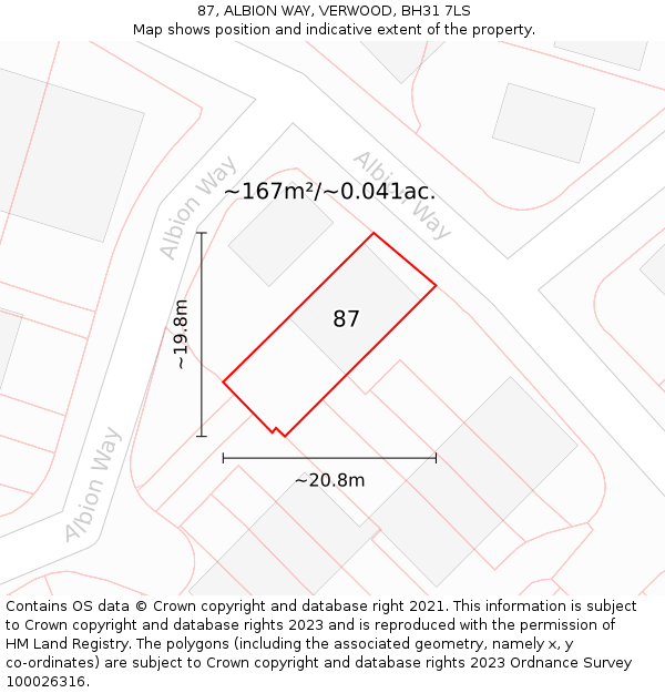 87, ALBION WAY, VERWOOD, BH31 7LS: Plot and title map