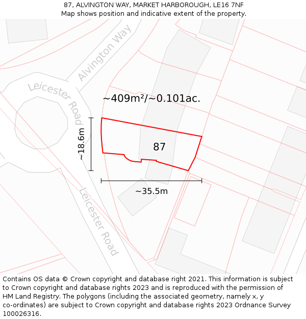 87, ALVINGTON WAY, MARKET HARBOROUGH, LE16 7NF: Plot and title map