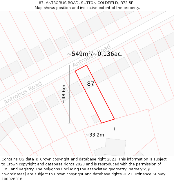 87, ANTROBUS ROAD, SUTTON COLDFIELD, B73 5EL: Plot and title map