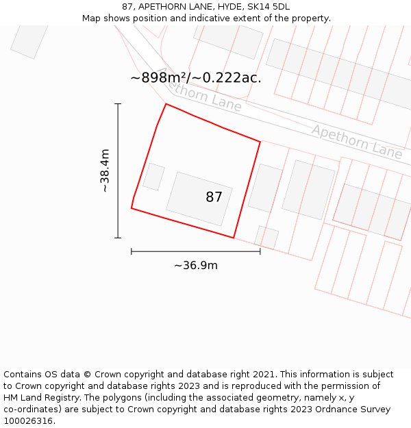 87, APETHORN LANE, HYDE, SK14 5DL: Plot and title map