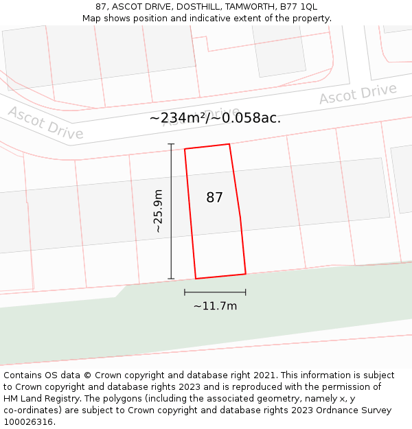 87, ASCOT DRIVE, DOSTHILL, TAMWORTH, B77 1QL: Plot and title map