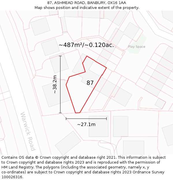 87, ASHMEAD ROAD, BANBURY, OX16 1AA: Plot and title map