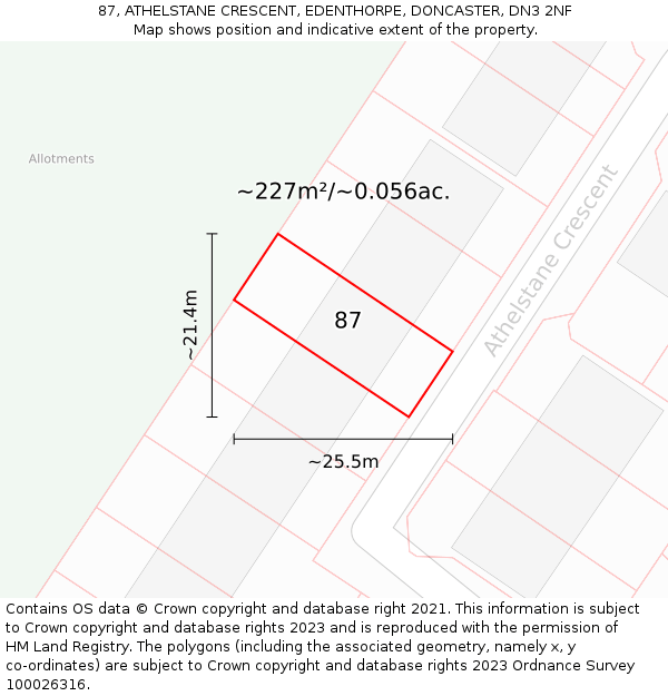 87, ATHELSTANE CRESCENT, EDENTHORPE, DONCASTER, DN3 2NF: Plot and title map