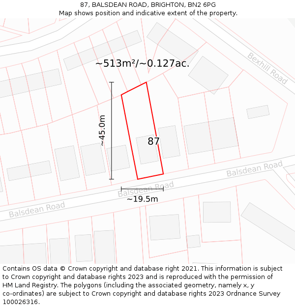 87, BALSDEAN ROAD, BRIGHTON, BN2 6PG: Plot and title map