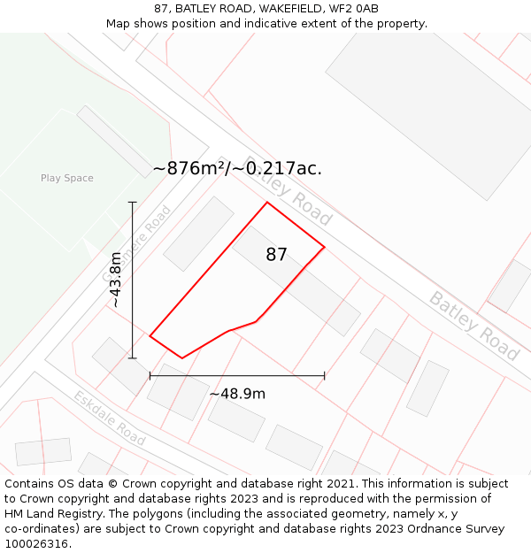 87, BATLEY ROAD, WAKEFIELD, WF2 0AB: Plot and title map