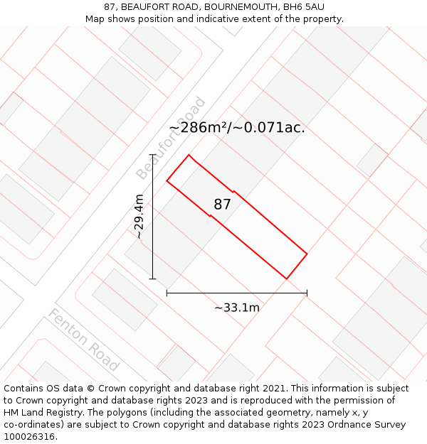 87, BEAUFORT ROAD, BOURNEMOUTH, BH6 5AU: Plot and title map