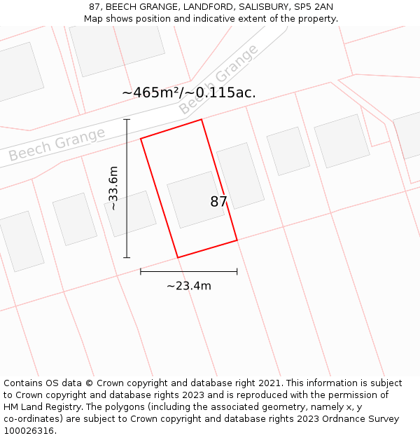 87, BEECH GRANGE, LANDFORD, SALISBURY, SP5 2AN: Plot and title map