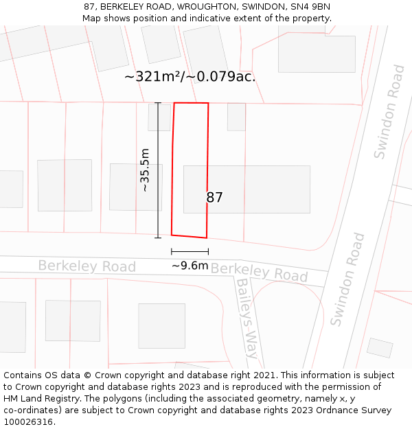 87, BERKELEY ROAD, WROUGHTON, SWINDON, SN4 9BN: Plot and title map