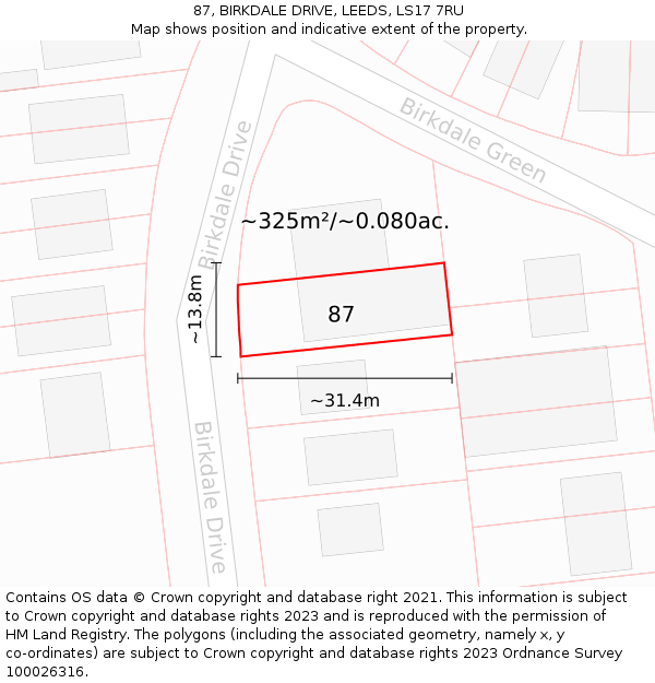 87, BIRKDALE DRIVE, LEEDS, LS17 7RU: Plot and title map