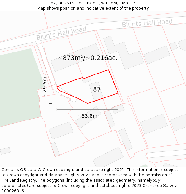 87, BLUNTS HALL ROAD, WITHAM, CM8 1LY: Plot and title map