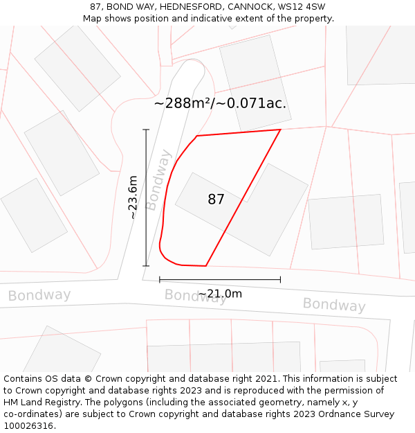 87, BOND WAY, HEDNESFORD, CANNOCK, WS12 4SW: Plot and title map