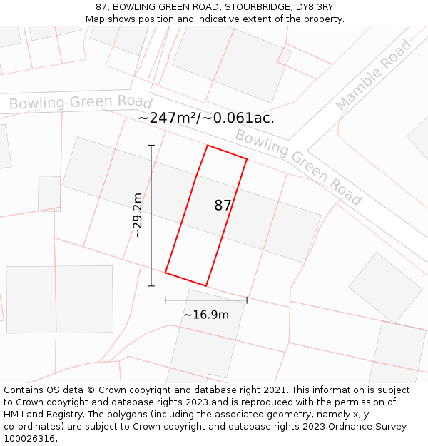87, BOWLING GREEN ROAD, STOURBRIDGE, DY8 3RY: Plot and title map