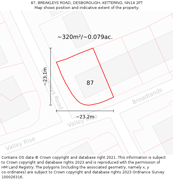 87, BREAKLEYS ROAD, DESBOROUGH, KETTERING, NN14 2PT: Plot and title map