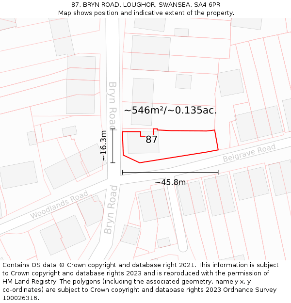 87, BRYN ROAD, LOUGHOR, SWANSEA, SA4 6PR: Plot and title map