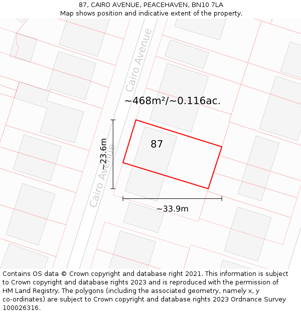 87, CAIRO AVENUE, PEACEHAVEN, BN10 7LA: Plot and title map