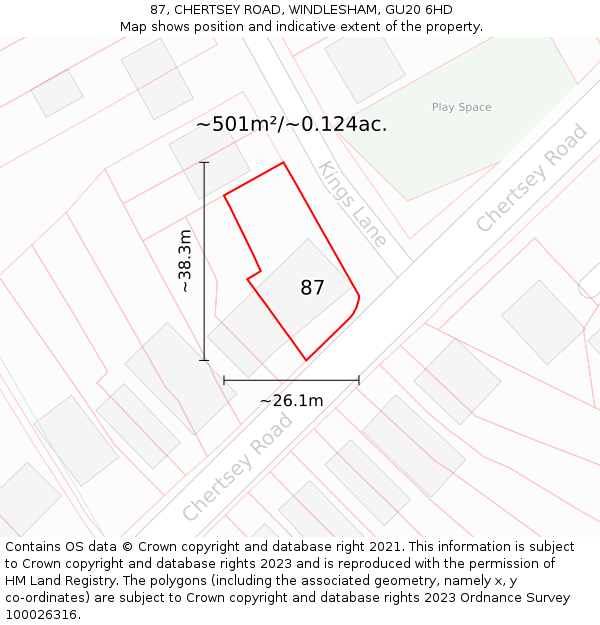 87, CHERTSEY ROAD, WINDLESHAM, GU20 6HD: Plot and title map