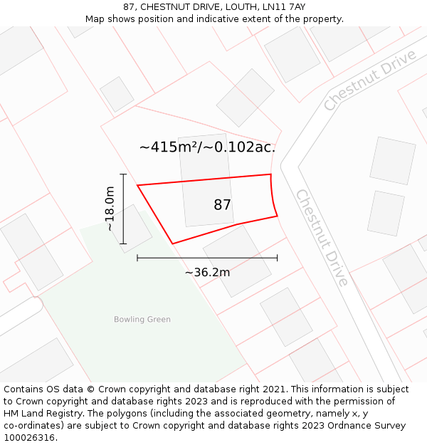 87, CHESTNUT DRIVE, LOUTH, LN11 7AY: Plot and title map