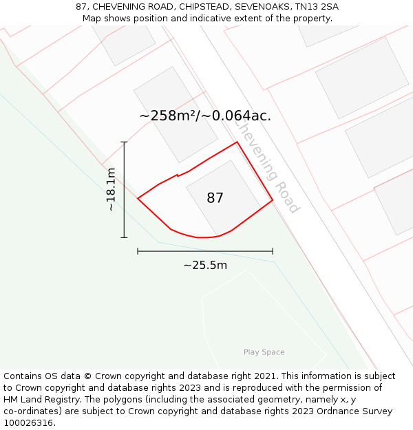 87, CHEVENING ROAD, CHIPSTEAD, SEVENOAKS, TN13 2SA: Plot and title map