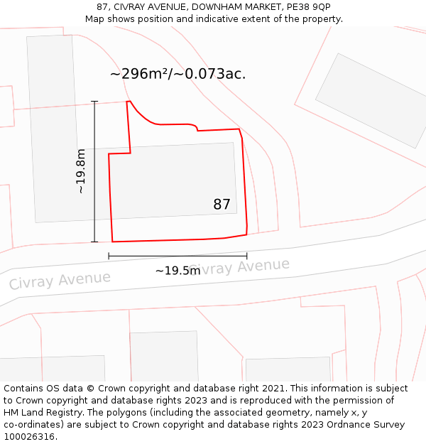 87, CIVRAY AVENUE, DOWNHAM MARKET, PE38 9QP: Plot and title map