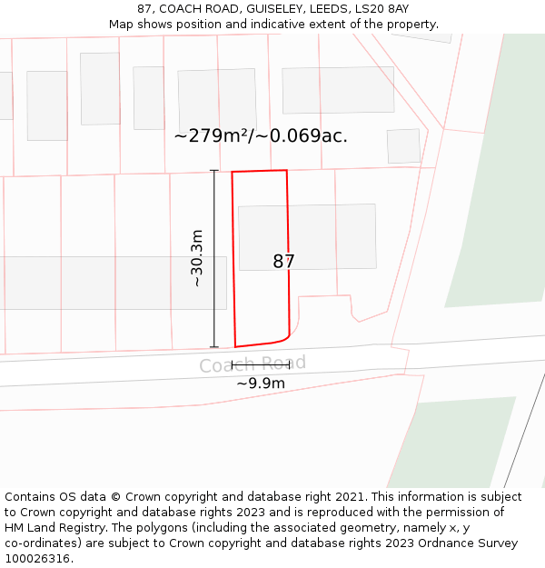 87, COACH ROAD, GUISELEY, LEEDS, LS20 8AY: Plot and title map