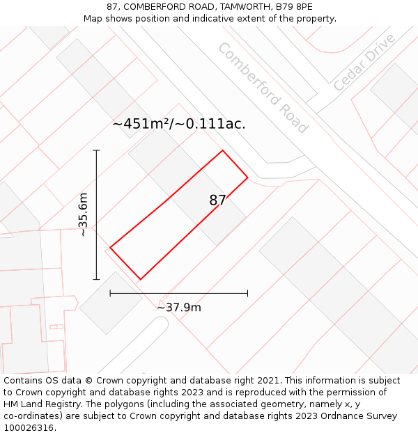 87, COMBERFORD ROAD, TAMWORTH, B79 8PE: Plot and title map