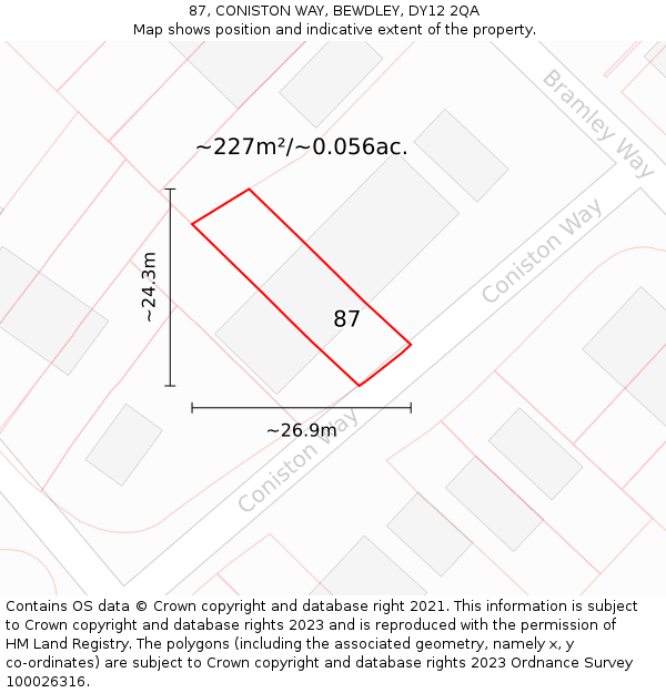 87, CONISTON WAY, BEWDLEY, DY12 2QA: Plot and title map